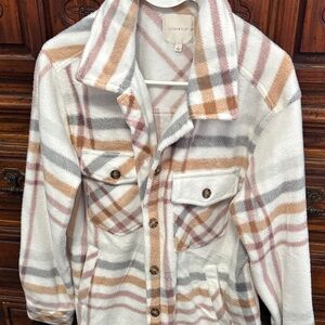 Ultra Flirt Women's Checkered Utility Jacket - Cream, Tan, Gray